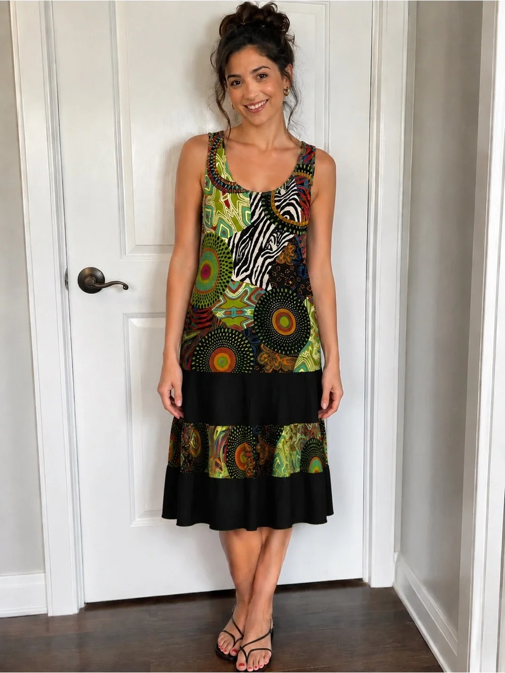 Colorful Sleeveless Patterned Dress